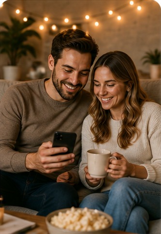 A couple planning together on a phone at home