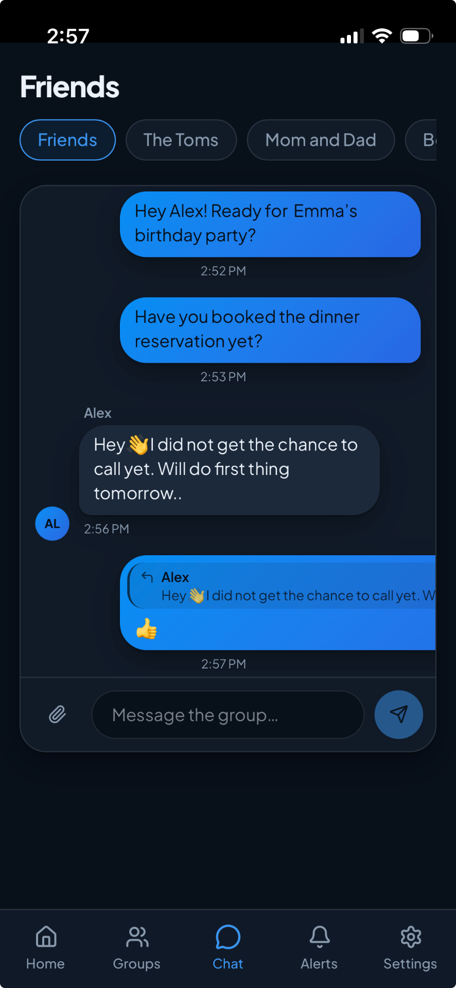 Shared Planner group chat conversation